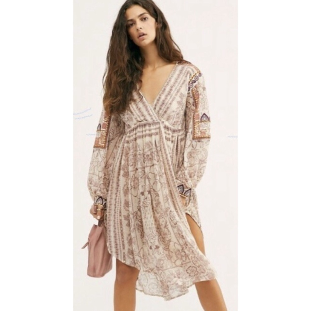 Free People Cream and Blush Floral Tunic Top